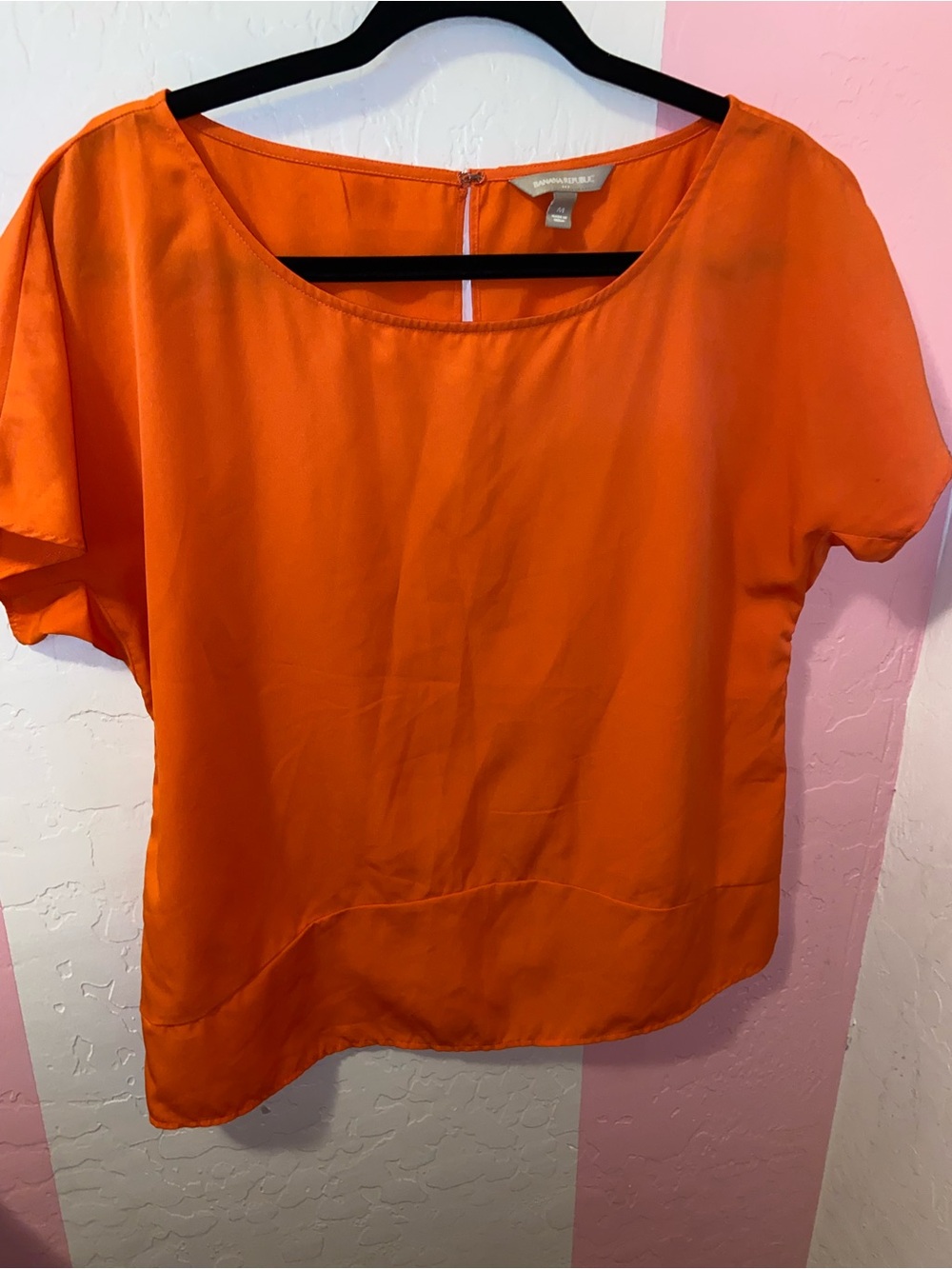 Banana Republic Bright Orange Short-Sleeve Satin Blouse